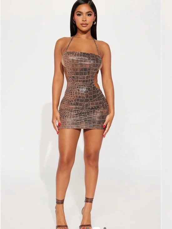 Backless Snake Skin Mini Dress 🐍 - Picture 2 of 4